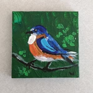 Tiny Bird Original Painting – 3x3” Hand Painted Canvas | Peaceful Nature Decor